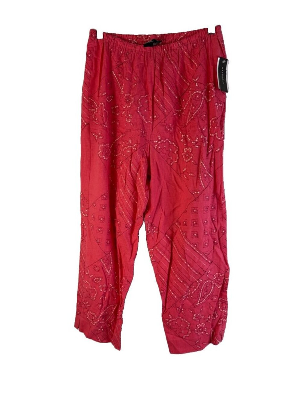 Deadstock Vintage 90s Linen Pants Paisley Embroidered Gauzy Coastal
